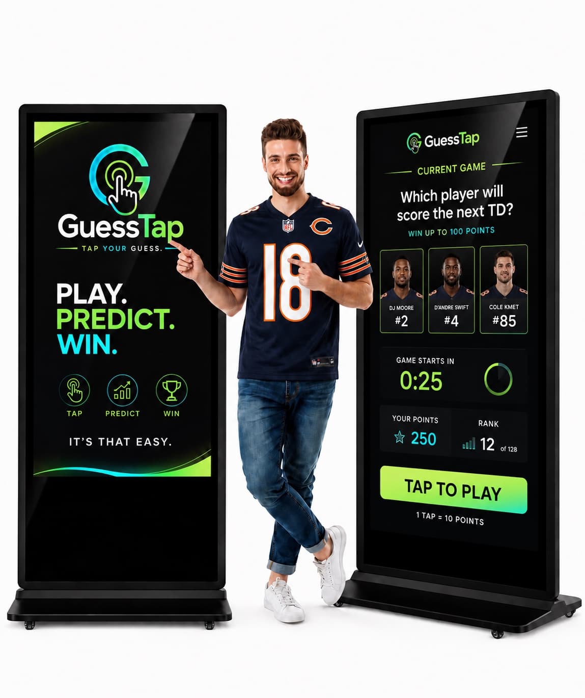 GuessTap kiosk with sports predictions display